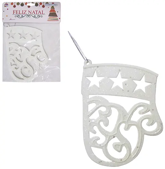 ENFEITE PENDURAR LUVA GLITTER BRANCO DE NATAL 11,5X8,5CM