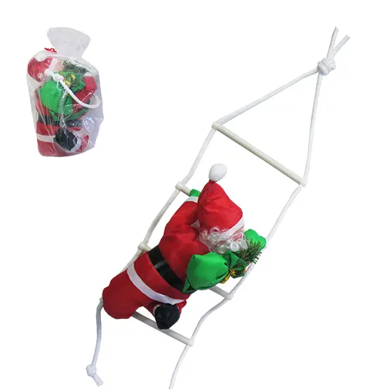 PAPAI NOEL ROUPA TACTEL 34CM NA ESCADA CORDA 4 DEGRAUS DE NATAL 75X16CM