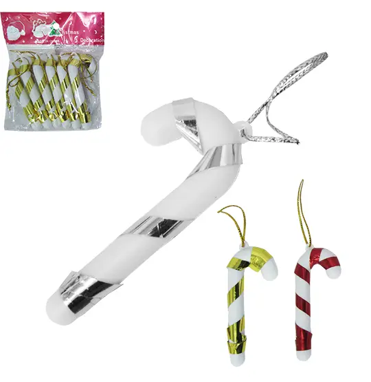 ENFEITE PENDURAR BENGALA LISA FILETADA DE NATAL 7CM COM 6 PECAS