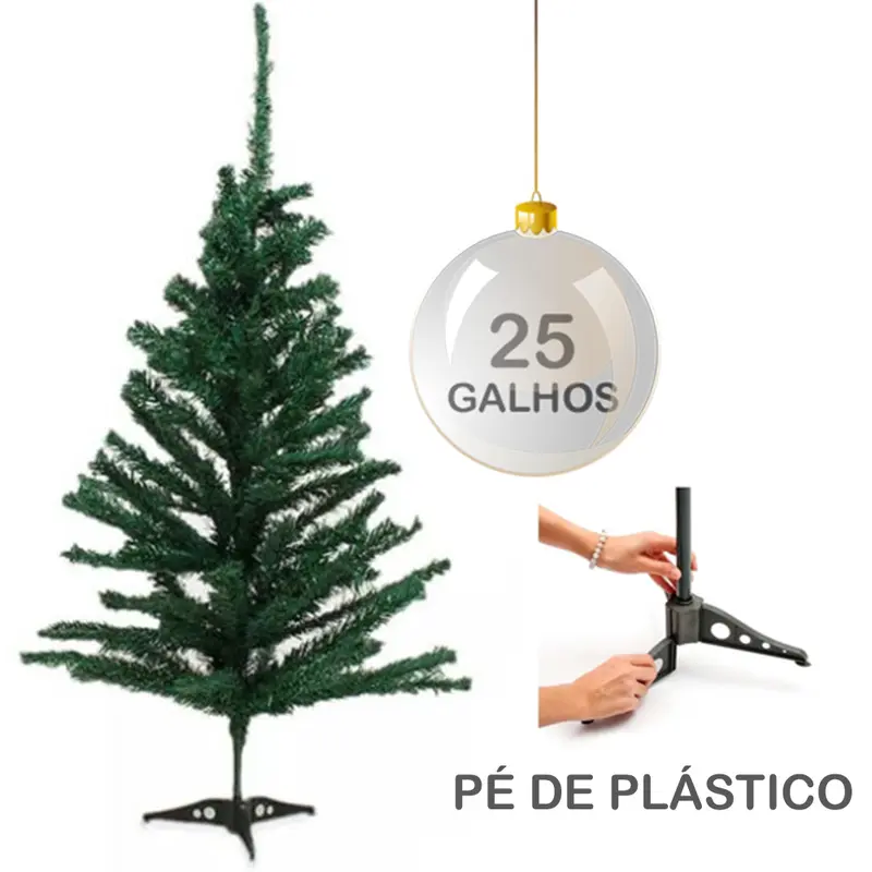 ARVORE DE NATAL 30CM VERDE COM 25 GALHOS E PE DE PLASTICO