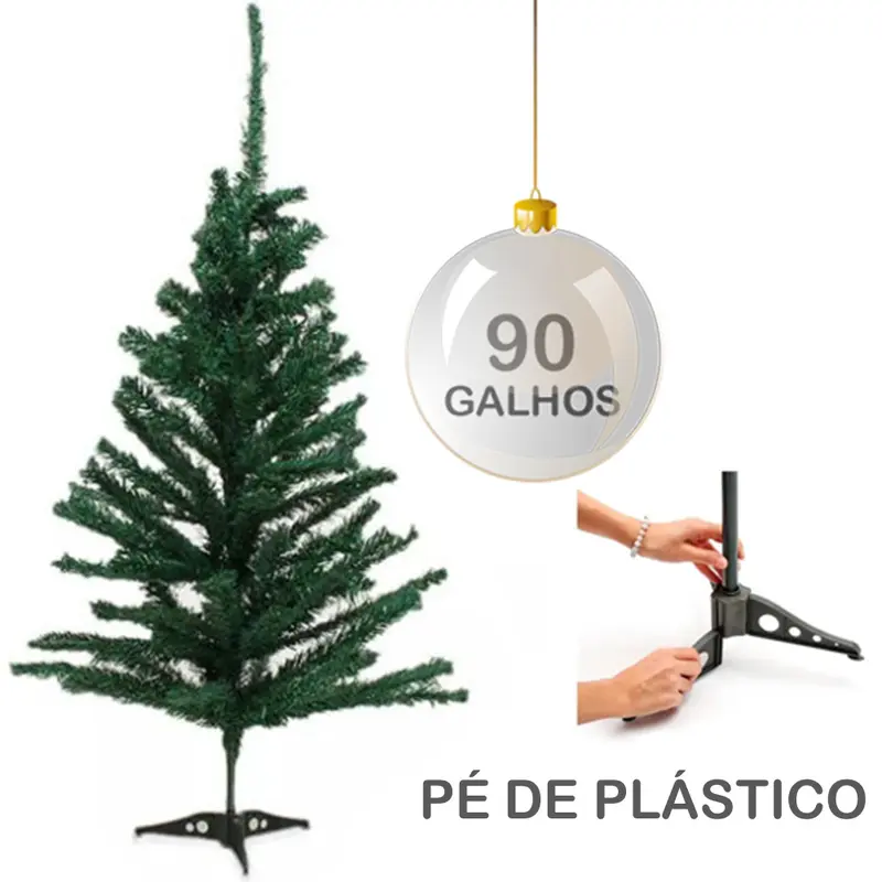 ARVORE DE NATAL 90CM VERDE COM 90 GALHOS E PE DE PLASTICO