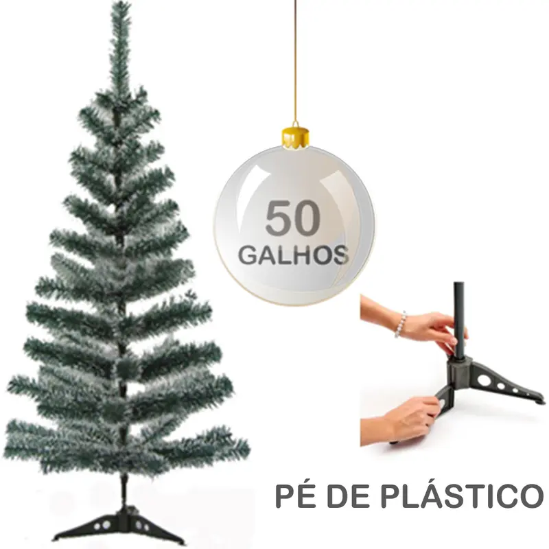 ARVORE DE NATAL 60CM COM NEVE + 50 GALHOS E PE DE PLASTICO