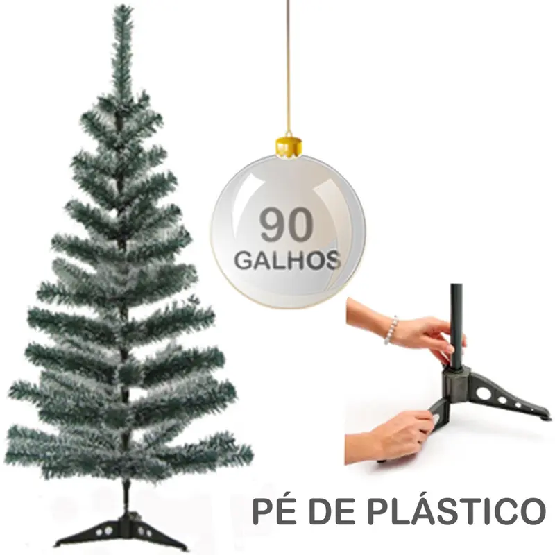ARVORE DE NATAL 90CM COM NEVE + 90 GALHOS E PE DE PLASTICO