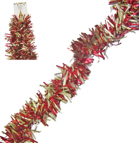 FESTAO VERMELHO COM DOURADO FRISADO DE NATAL 9X200CM