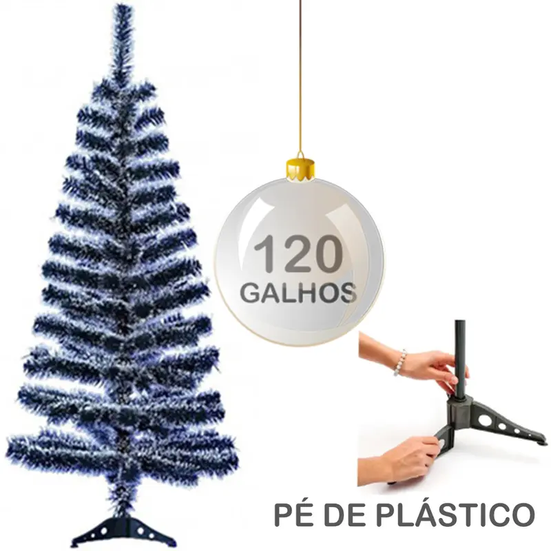 ARVORE DE NATAL 1,20M COM NEVE + 120 GALHOS E PE DE PLASTICO