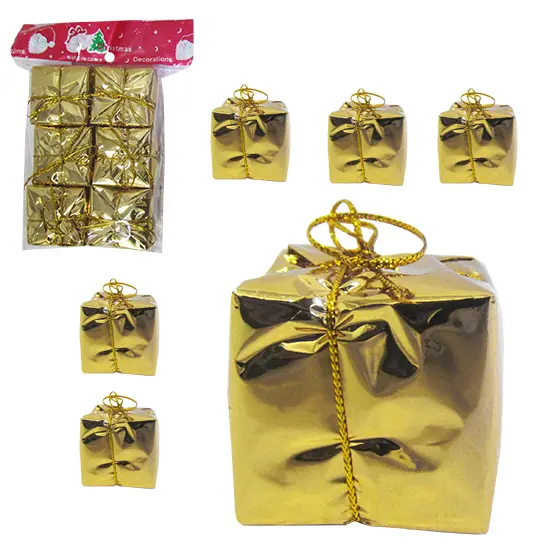 ENFEITE CAIXINHA PRESENTE DOURADO DE NATAL 3,5CM COM 6 PECAS