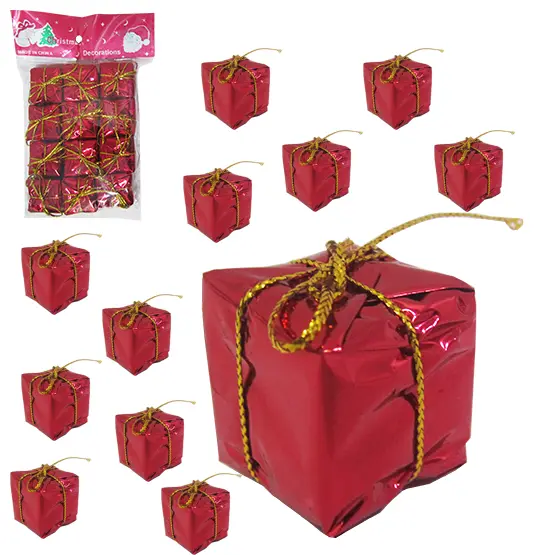 ENFEITE CAIXINHA PRESENTE VERMELHO DE NATAL 2CM COM 12 PECAS