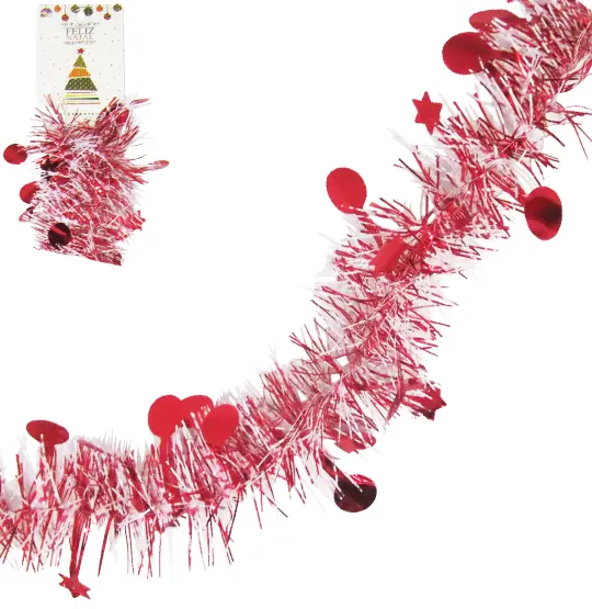 FESTAO VERMELHO NEVADO BOLINHAS E ESTRELAS DE NATAL 6X150CM
