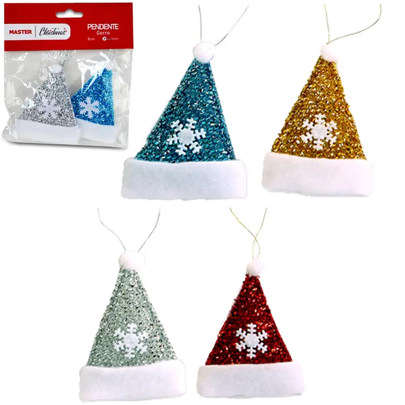 PENDENTE GORRO COLORS DE NATAL COM 2 PECAS 8CM NA SOLAPA