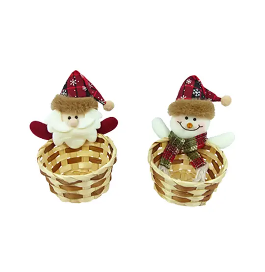 CESTA DE PALHA COM BONECO SORTIDOS DE NATAL 15X12CM