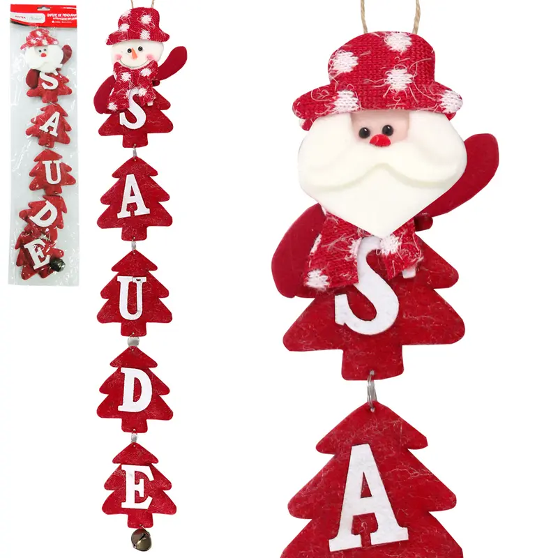 ENFEITE PENDURAR SAUDE COM PAPAI NOEL / BONECO DE NEVE + GUIZO DE NATAL 54X10CM