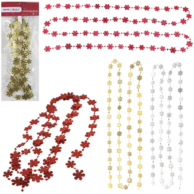 CORDAO BOLINHAS COM FLOCOS DE NEVE DE NATAL COLORS 1,8M NA SOLAPA