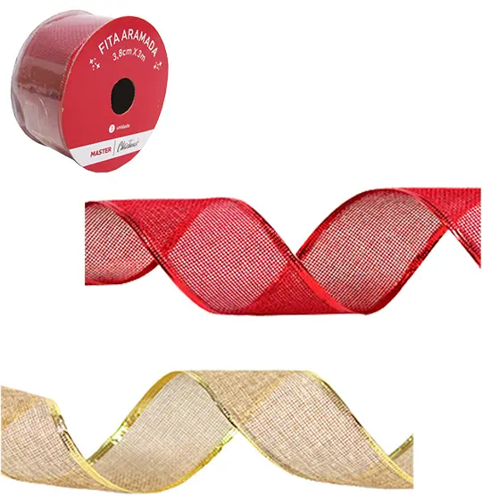 FITA ARAMADO DOURADA / VERMELHA DE NATAL 3,8CMX3M