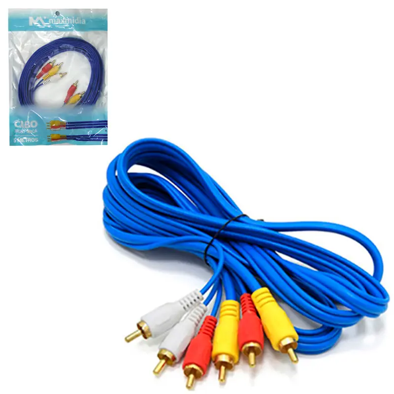 CABO DE AUDIO E VIDEO 3RCA MACHO X 3RCA MACHO MAXMIDIA AZUL 5M