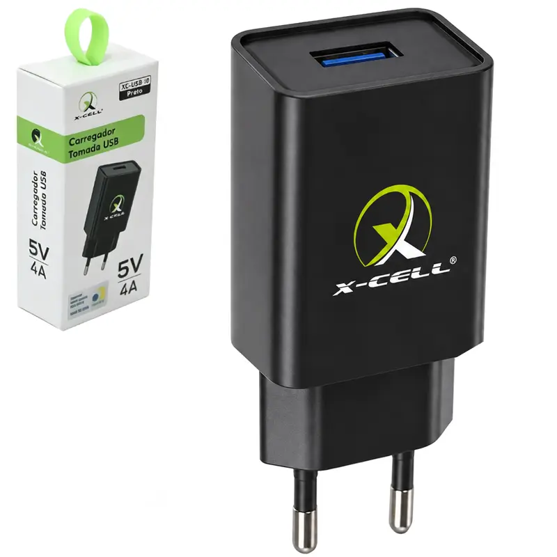 CARREGADOR DE TOMADA BIVOLT C/1 SAIDA USB 5V 4A X-CELL PRETO