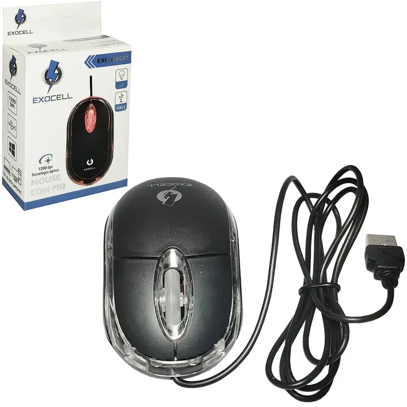 MOUSE OPTICO COM FIO USB + LUZ EXOCELL 1,1M