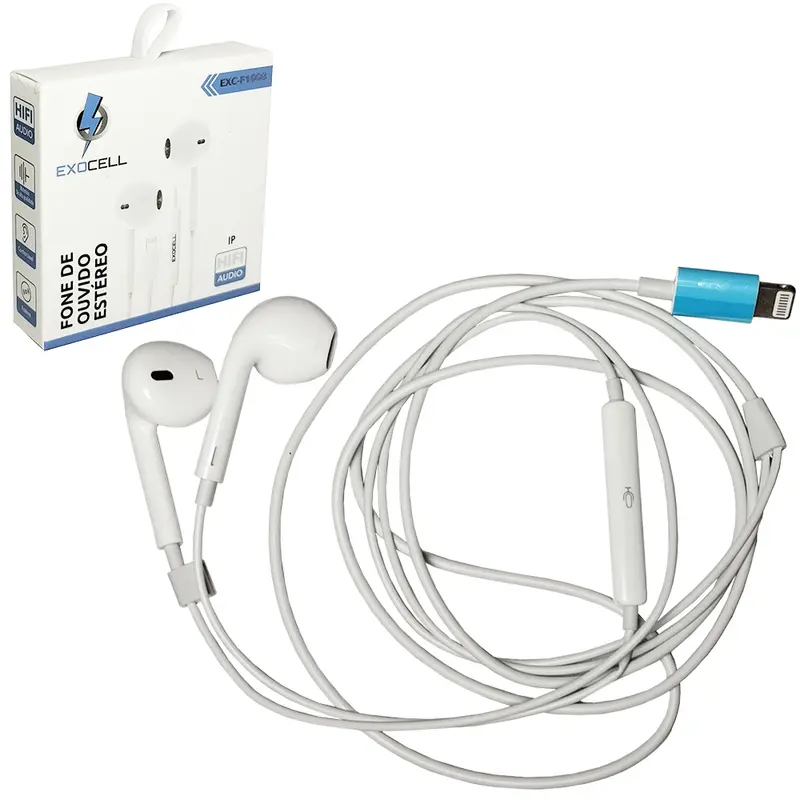 FONE DE OUVIDO IN EAR ESTEREO IP5 / 6 / 7 / 8 / X COM MICROFONE EXOCELL 1,1M