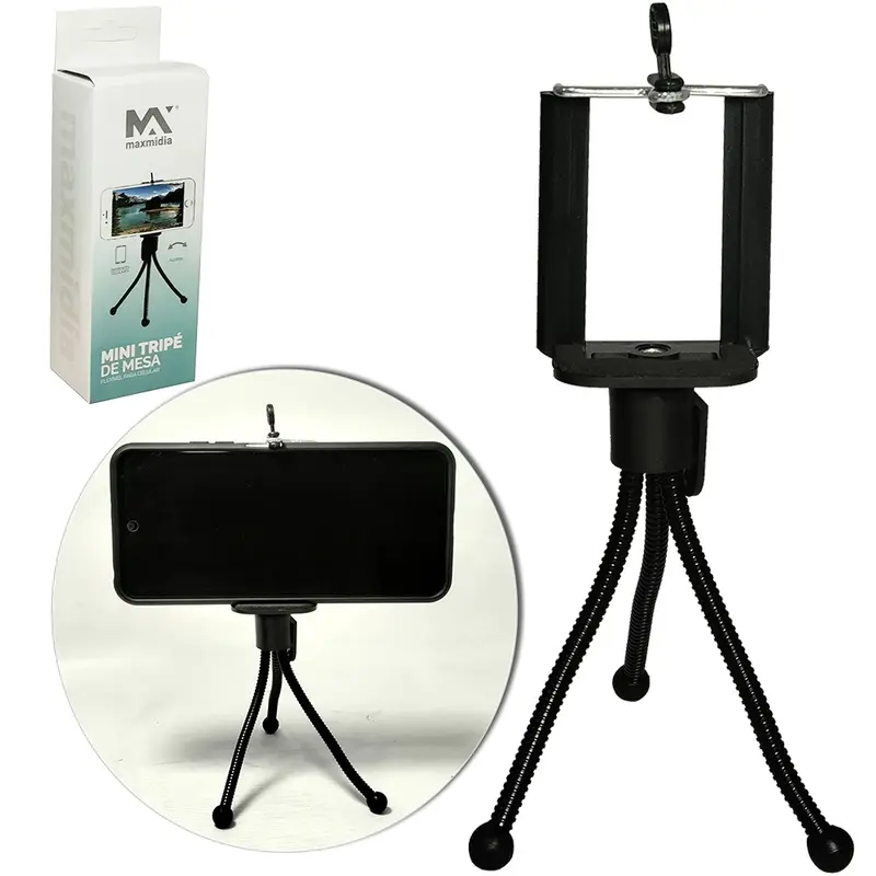 SUPORTE ARTICULADO TRIPE PARA CELULAR 18CM NA CAIXA
