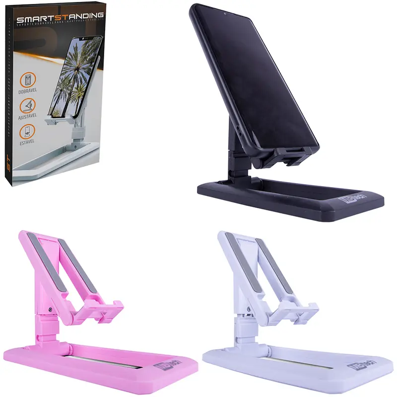 SUPORTE PARA CELULAR DE MESA DE PLASTICO DOBRAVEL COLORS 13,7X11X7CM NA CAIXA
