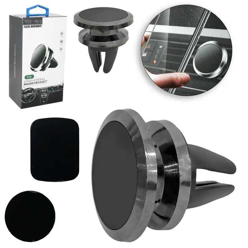 SUPORTE AUTOMOTIVO SAIDA DE AR PARA CELULAR / GPS MAGNETICO COM AUTOADESIVO 4X3,5CM DE Ø
