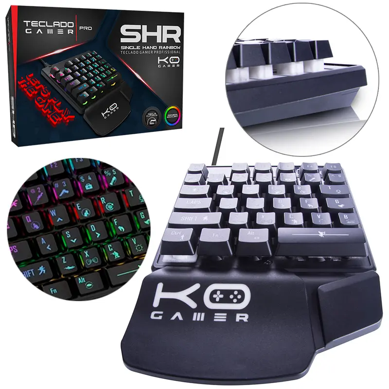 TECLADO PARA COMPUTADOR GAMER RGB COM FIO USB + LUZ SHR 35 TECLAS NA CAIXA