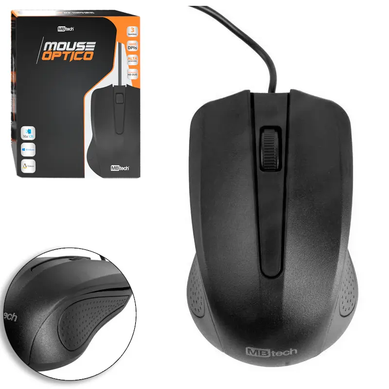 MOUSE OPTICO COM FIO USB PRETO 1,5M