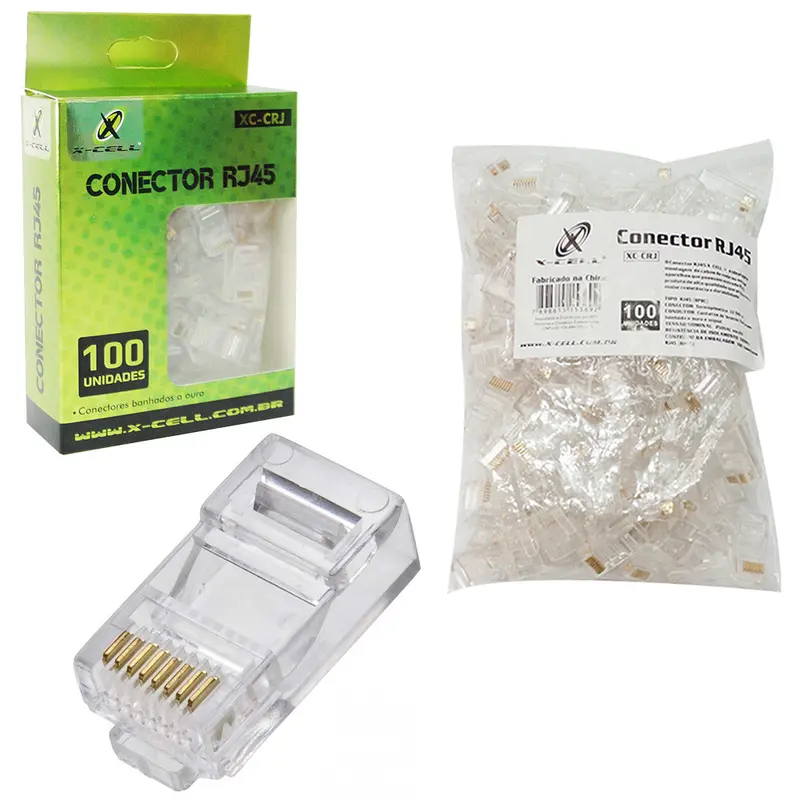 CONECTOR RJ45 PARA CABO DE REDE/INTERNET X-CELL COM 100 PECAS