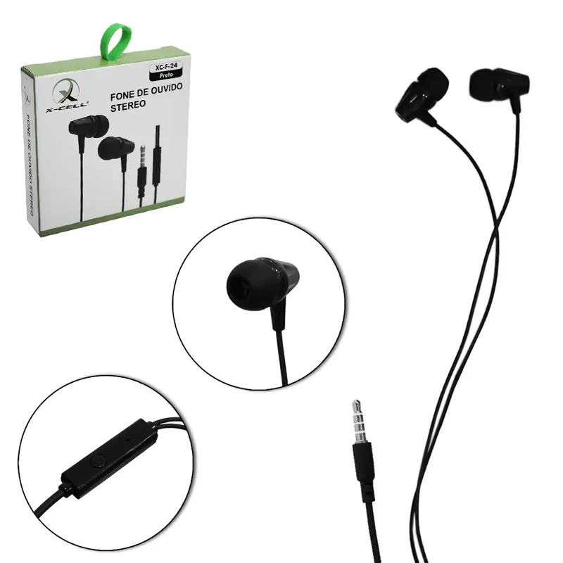 FONE DE OUVIDO IN EAR ESTEREO P3 COM MICROFONE X-CELL 1M