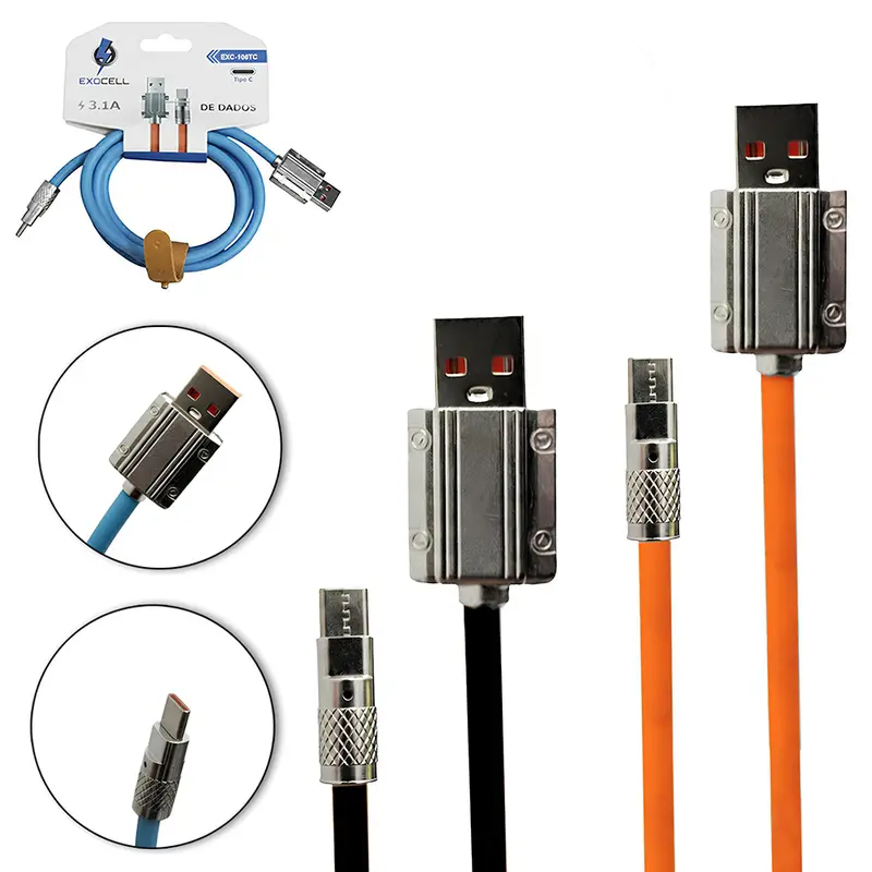 CABO PARA CELULAR USB X TIPO C 3,1A COM LUZ EXOCELL 1M