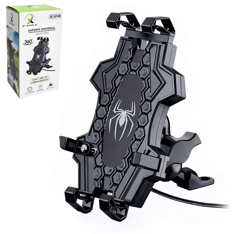 SUPORTE UNIVERSAL DE CELULAR PARA BIKE E MOTO COM CARREGADOR USB + CHAVE PHILIPS CABO PLASTICO X-CELL