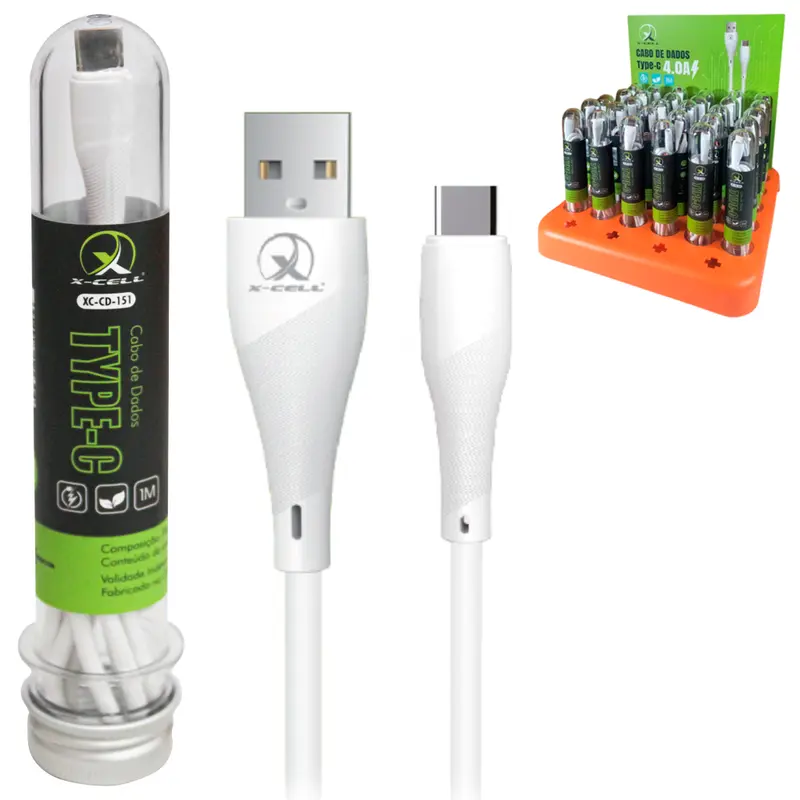 CABO PARA CELULAR USB X TIPO C 4.0A CHIP INTELIGENTE X-CELL 1M NO TUBO DP PLAY