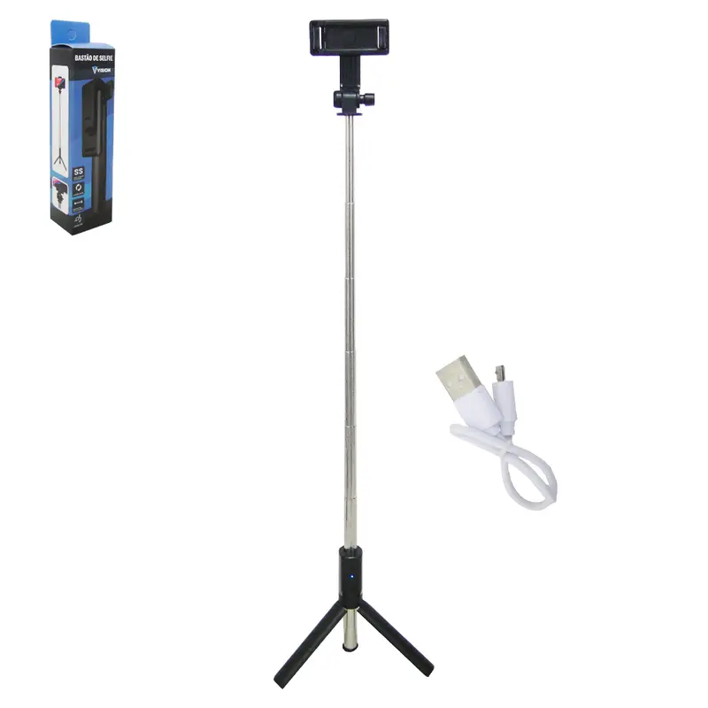 BASTAO DE SELFIE TRIPE BLUETOOTH RECARREGAVEL VISION CABO USB 68CM