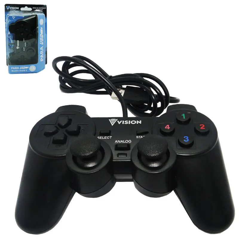 CONTROLE ANALOGICO COM FIO USB PARA COMPUTADOR VISION COM LED 1,5M DOUBLESHOCK 2
