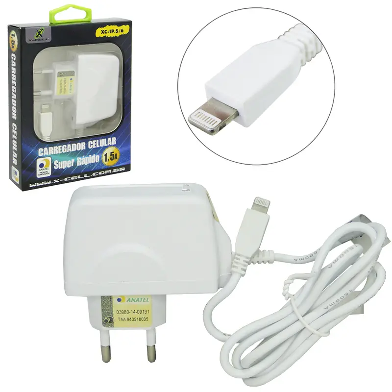 CARREGADOR DE TOMADA BIVOLT SUPER RAPIDO COM LUZ 1.5V E CABO LIGHTNING 80CM