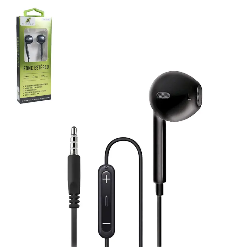 FONE DE OUVIDO IN EAR ESTEREO P3 COM MICROFONE EXTRA BASS PRETO / BRANCO X-CELL 1,2M