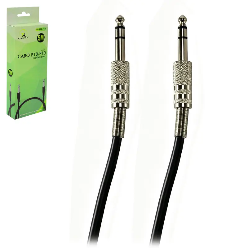CABO DE AUDIO P10 MACHO X P10 MACHO PROFISSIONAL MONO PRETO X-CELL 5M