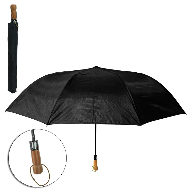 GUARDA CHUVA DE POLIESTER AUTOMATICO RETRATIL RAINY DAY 8 VARETAS CABO RETO MADEIRA 120CM DE Ø