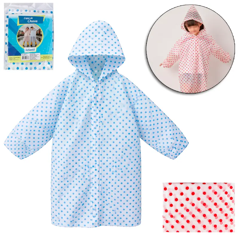 CAPA DE CHUVA INFANTIL DE EVA POA COM BOTAO 110X55CM