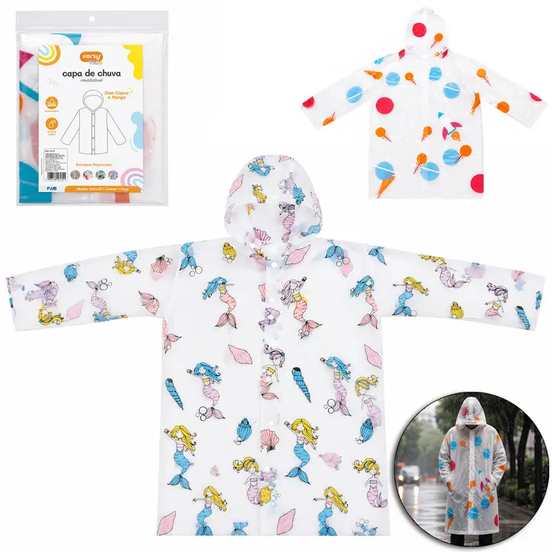 CAPA DE CHUVA INFANTIL DE EVA COM BOTAO VERSY KIDS