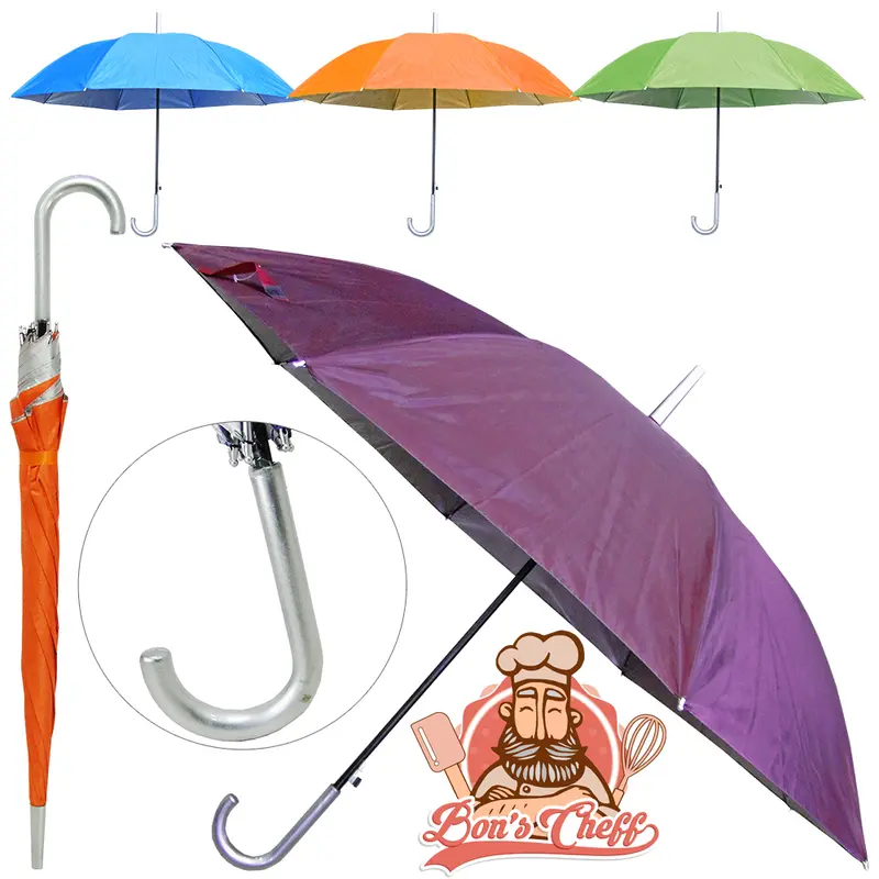 GUARDA CHUVA DE POLIESTER AUTOMATICO PORTARIA COLORS 8 VARETAS CABO CURVO 110CM DE Ø