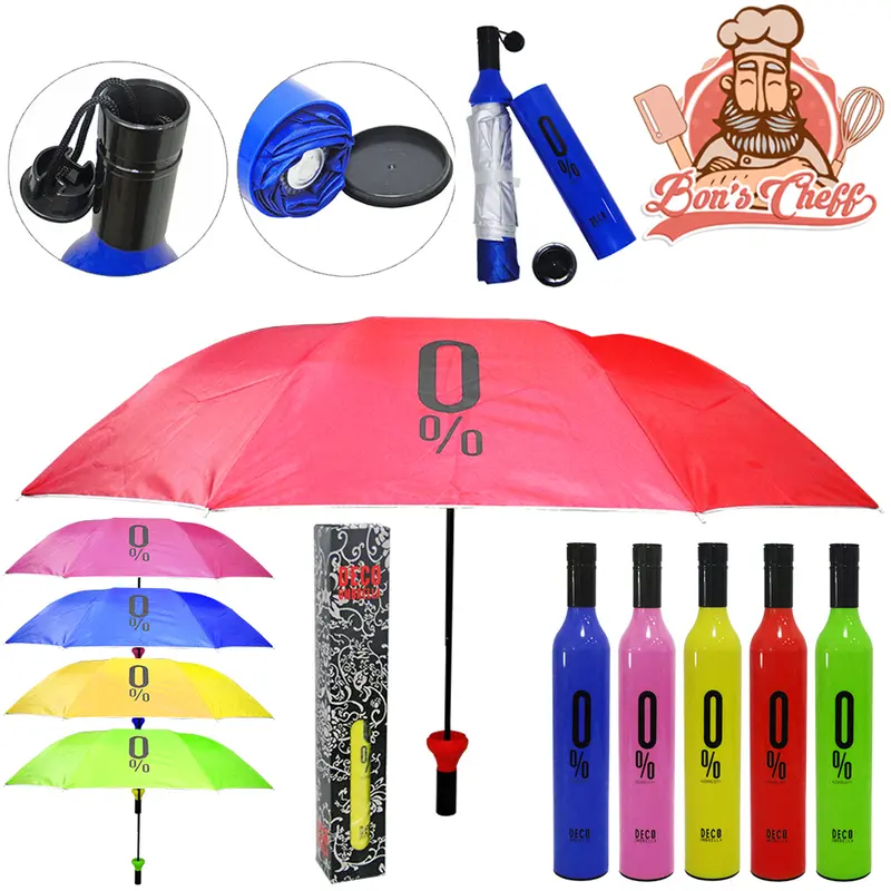 GUARDA CHUVA SOMBRINHA DE POLIESTER MANUAL RETRATIL COLORS 8 VARETAS CABO RETO E ESTOJO GARRAFA 108CM DE Ø