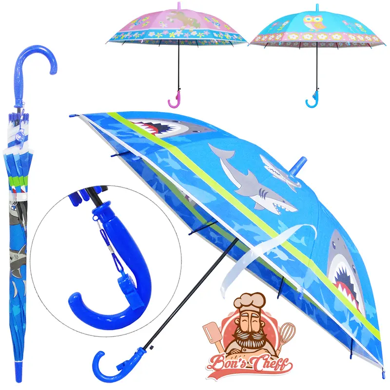 GUARDA CHUVA INFANTIL DE POLIESTER AUTOMATICO SORTIDOS 8 VARETAS CABO CURVO 96CM DE Ø