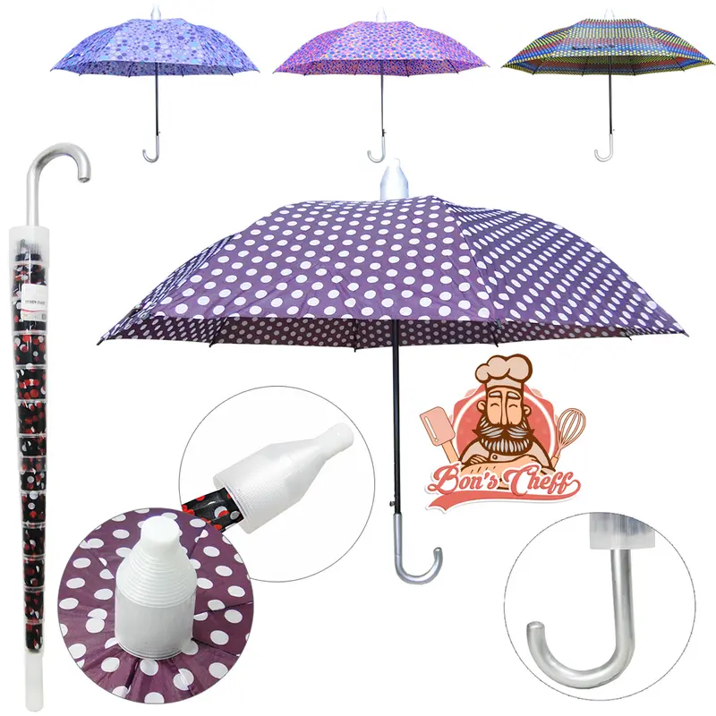 GUARDA CHUVA DE POLIESTER AUTOMATICO POA 8 VARETAS COM CAPA TELESCOPICA CABO CURVO 132CM DE Ø