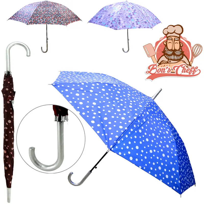 GUARDA CHUVA DE POLIESTER AUTOMATICO PORTARIA POA 8 VARETAS CABO CURVO 110CM DE Ø