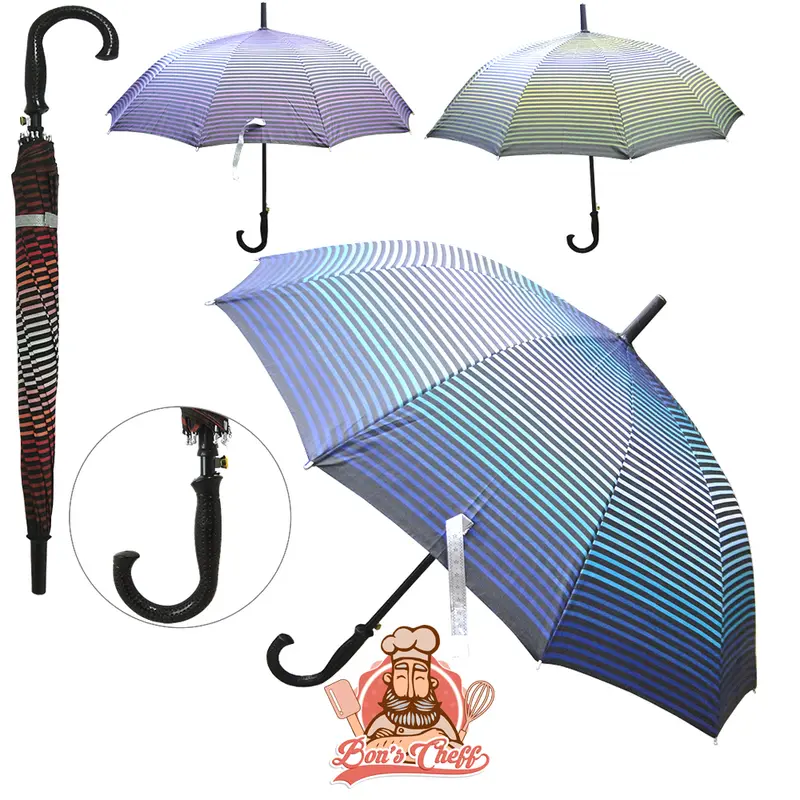 GUARDA CHUVA DE POLIESTER AUTOMATICO PORTARIA LISTRAS 10 VARETAS CABO RETO 112CM DE Ø