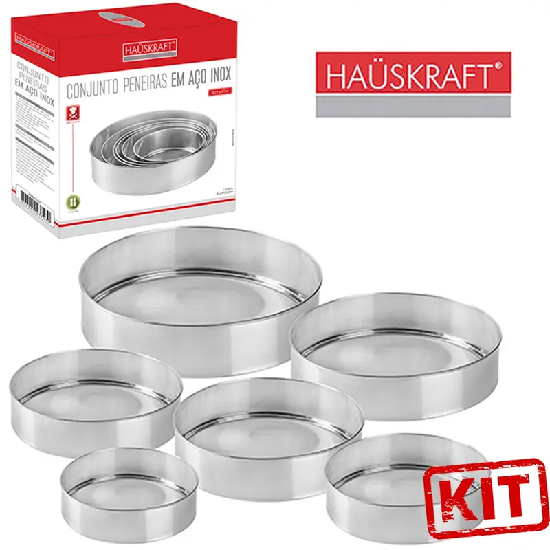 PENEIRA COADOR DE INOX HAUSKRAFT COM 6 PECAS 15 / 18 / 19,5 / 21 / 24 / 27CM DE Ø NA CAIXA