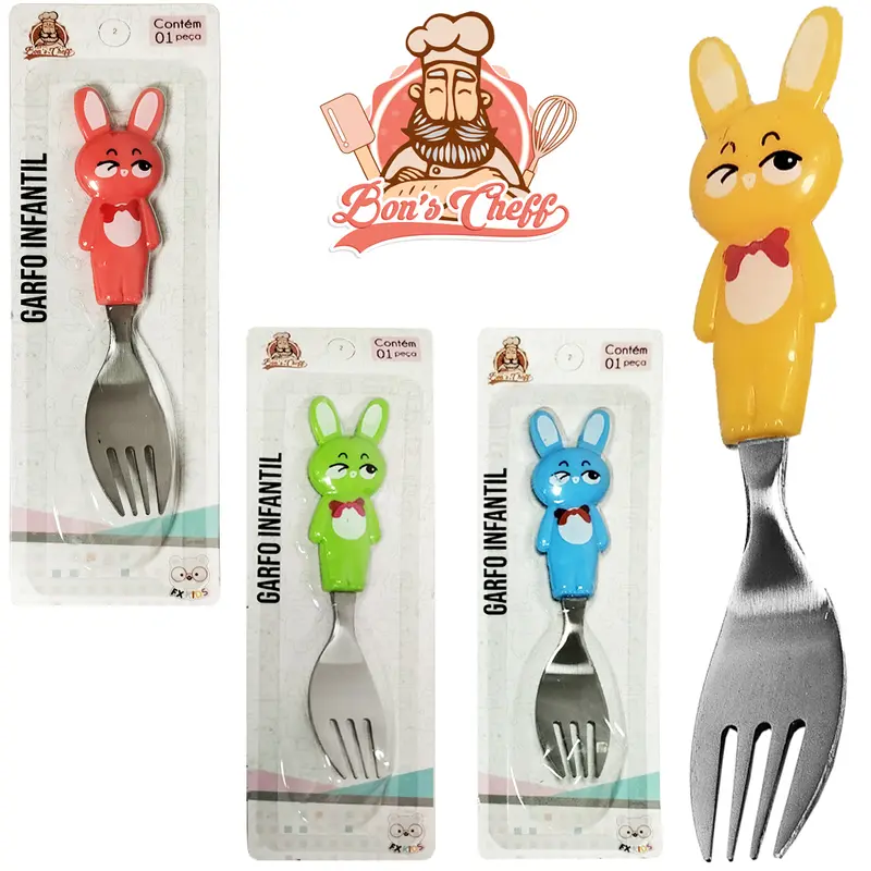 GARFO INFANTL DE INOX BICHINHOS 3D 14CM