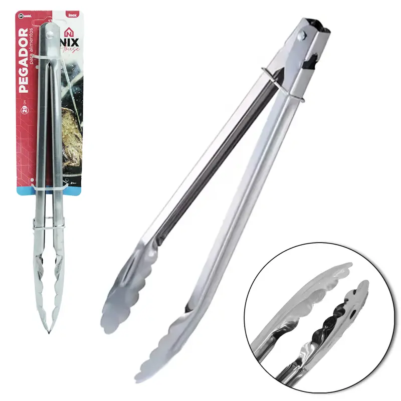 PEGADOR DE SALADA DE INOX COM MOLA E TRAVA 29CM
