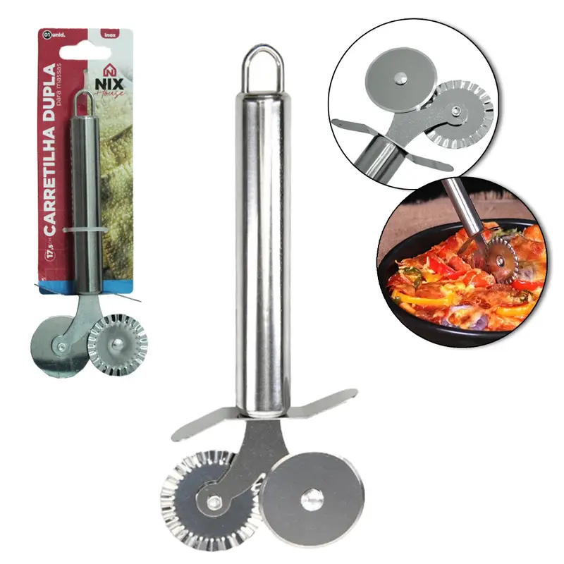 CARRETILHA CORTADOR DE INOX DUPLA DE PIZZA / MASSAS 17,5CM