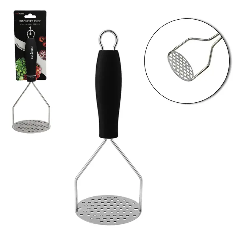 AMASSADOR MULTIUSO DE INOX CABO PLASTICO PRETO CASA NOBRE KITCHEN'S CHEF PROFISSIONAL 26X10,5X8,5CM